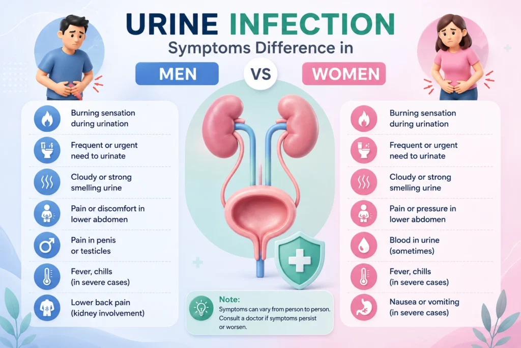 difference in symptoms for Urine infection in men and women
